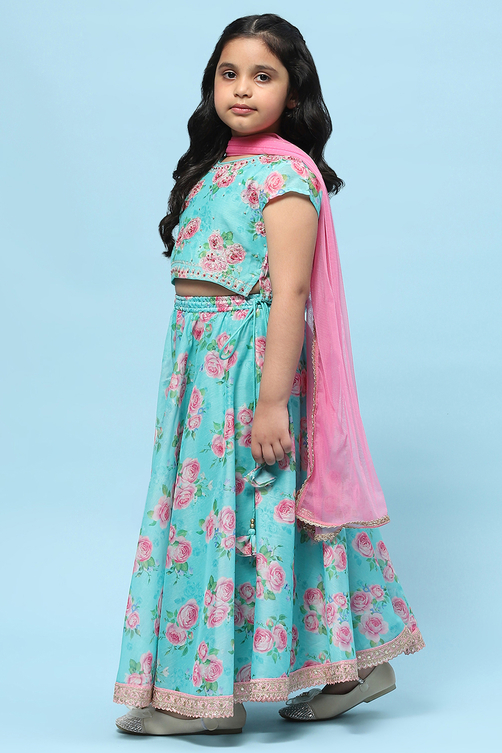 Black Georgette Floral Printed Flared Lehenga Set