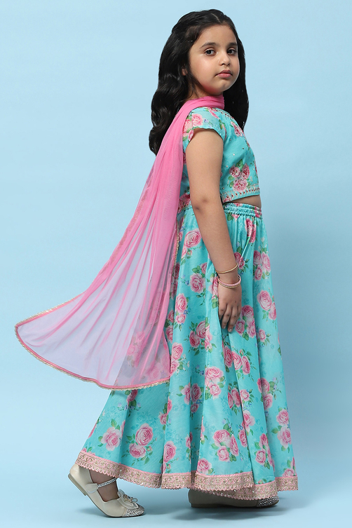 Black Georgette Floral Printed Flared Lehenga Set