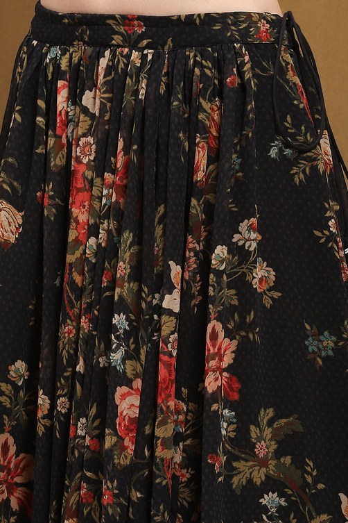 Black Georgette Floral Printed Flared Lehenga Set